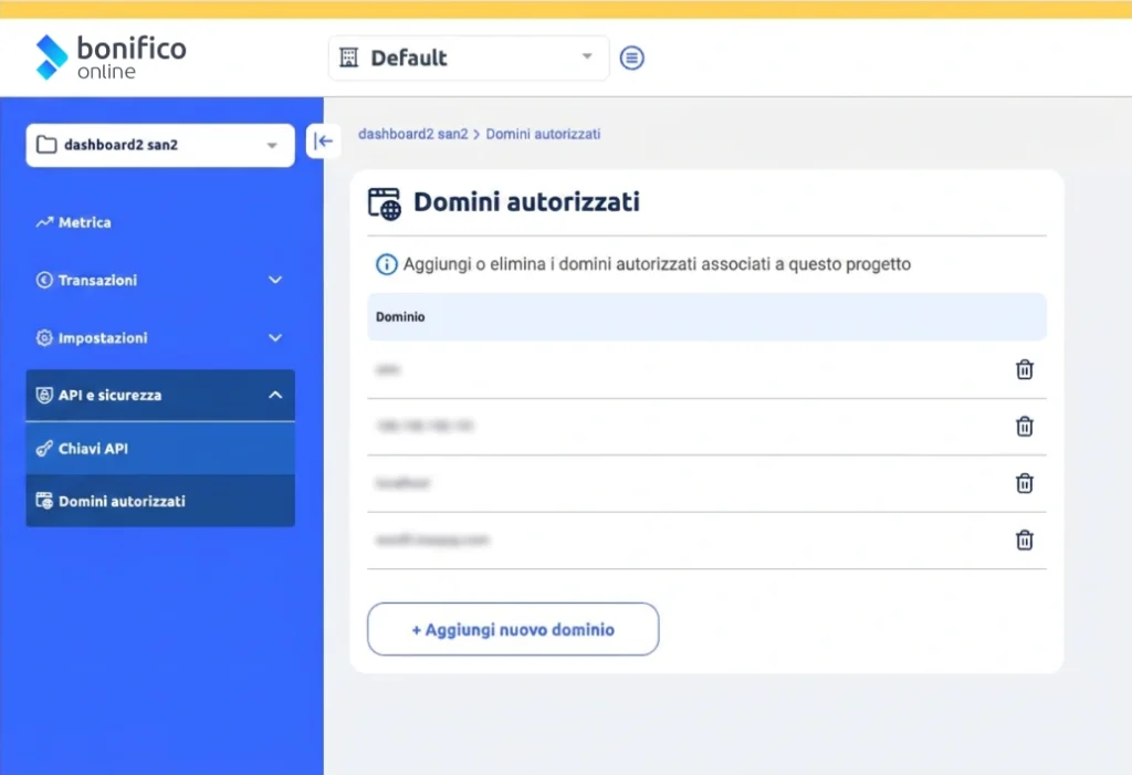 configure dominio autorizzato